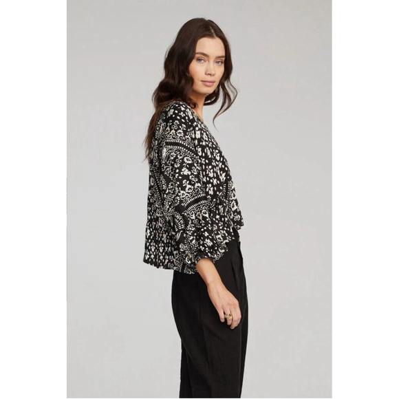 NWT Saltwater Luxe Top Madaris Ruffle Printed Black White Oversized Sz. S - Picture 2 of 10